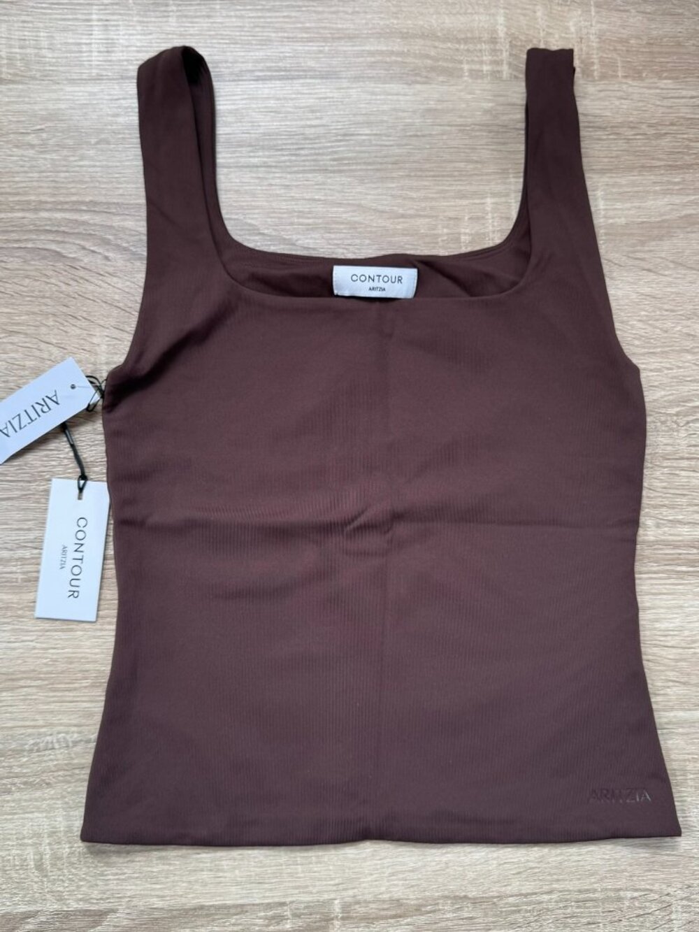 NWT Aritzia Contour Squareneck Waist Tank Top Coffee Bean Brown XS